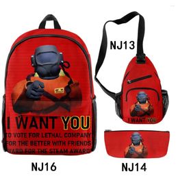 Backpack Hip Hop Novelty Cool Lethal Company 3D Printed 3pcs/Set Pupil School Bags Travel Laptop Chest Bag Pencil Case