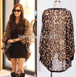 Wholesummer thin woman blouse chiffon leopard print kimono cardigan bawting long sleeve jacketsblusa chifon blusas feminina5768265
