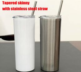 Sublimation Skinny Tumblers 20oz blank white skinny cup with lid straw 20oz Stainless steel drinking cup vacuum insulated travel c8096583