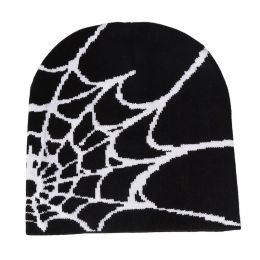 Autumn Winter Unisex Y2k Spider Web Beanies Women Men's White Black Acrylic Knitted Hats Streetwear