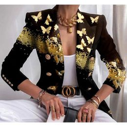 Women's Suits Women Fashion Casual Solid Double Breasted Long Sleeve Slim Blazer Y2K Autumn Coat Blend Outwear Jackets Chain Print