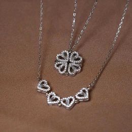 Pendant Necklaces Heart Shaped Four Leaf Clover Pendant Necklace Silver Gold Jewellery Zircon Women Love Clavicle Chain Gifts Openable ChokerJewelry Q240525