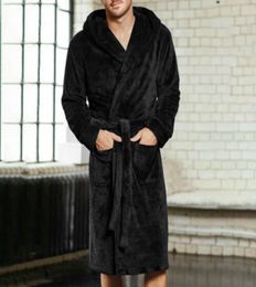 Men039s Long Home Sleepwear Robes Shawl Collar Fleece Bathrobe Spa Gown Kimono Pyjamas Black Blue Gray9683277