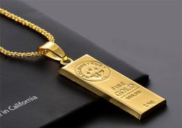 Stainless Steel Necklace Iced Out Golden Bar shape Pendant Round Box Chain Fortune Charm Necklace Hip Hop Mens Christmas Gift5226926