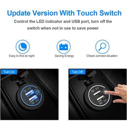 Quick Charge 3.0 Dual USB Car Charger Waterproof 12V/24V QC3.0 USB Fast Charger Socket Power Outlet with Touch Switch