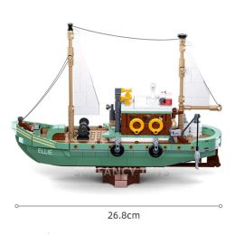 610PCS City Fishing Boat Vessel Trawlboat Model Building Blocks Pirate Ship Sea Fisher Figures MOC Friends Toys Christmas Gifts