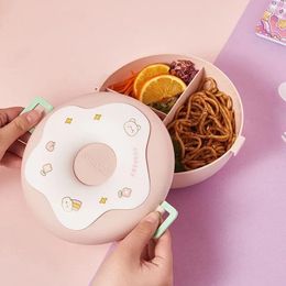 Dinnerware Lunch Box With Cover Doughnut Shaped Bento Microwave Heating Cute Cartoon Fresh Preservation Bowl Circular