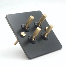 NEW Europe U.K. Black Loft Industrial Style Light Luxury Retro Copper Hand Dialing Metal Panel 86 Type Lever Switch Surface