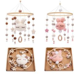 Mobiles# Baby Rattles Crib Mobiles Toy Cotton Rabbit Pendant Bed Bell Rotating Music Rattles For Cots Projection Infant Wooden Toys Q240525