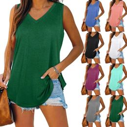 Women's Tanks 2024 Summer V Neck Tank Tops Women Elegant Cotton Tunic Solid Color Sleeveless Loose Casual Camis Ladies Clothes