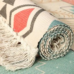Carpets Cotton Linen Handmade Woven Bedside Ring Japanese-Style Carpet Bedroom Room Tassel Non-Slip Mat Living Sofa Area