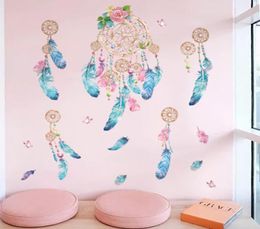 Colourful Feather Wall Sticker Simualtion Dreamcatcher Wall Decals DIY Home Decoration Wall Mural poster Art Decor5984836