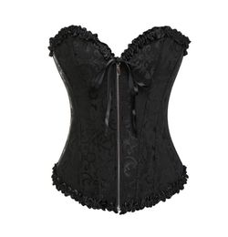 Gothic Brocade Corset Black With Zipper Front And Lace Back Whole Retail 81073175374