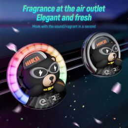 Car Air Freshener with Rhythm Light HIKI Bear Magnetic Design Rotating Propeller Outlet Fragrance Interior Perfume Diffuse