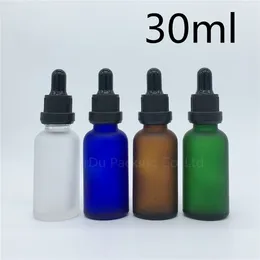 Storage Bottles Travel Bottle 30ml Amber Green Blue Transparent Frosted Glass Essential Oil 30cc Tamper Evident Dropper