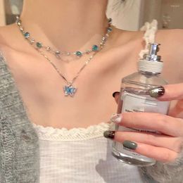Chains Adjustable Chain Butterfly Pendant Necklace INS Style Rhinestone Stacking Neck Accessory Choker Necklaces Women