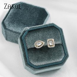 Wedding Rings ZAKOL Brand Elegant Crystal Zirconia Open Ring For Women Clear Geometric Zircon Engagement With Gift Box