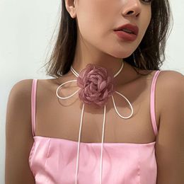 out Jewelry pull choker fabric flower collar minimalist wax thread ribbon tassel necklace
