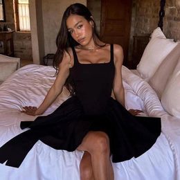 Casual Dresses Sexy Backless Dress Women's Sleeveless Solid Colour Short For Girls With Ruffle Hem