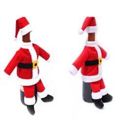 New Christmas Santa Bottle Covet Suit Hat Wine Bottle Wrap Cover Wine Packing Topper Pouch Bag2pcs Set1733457