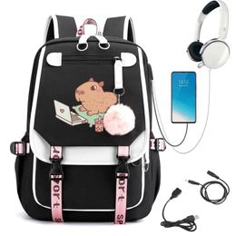 Backpack College Students Trendy Girls Laptop School Bags Cute Chilling Capybara With And Snacks Girl Travel Book Bag
