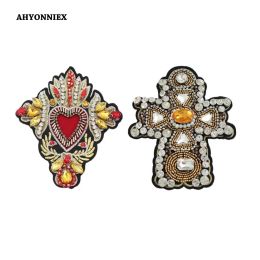 AHYONNIEX 1 Piece Drill beads Crystal Heavy Industry Heart Cloth Stickers Handmade Cross Cloth Stickers Bag Shoes Accessories