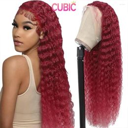 Burgundy Lace Front Wigs Human Hair 13x4 99j Deep Wave Wig 200% Density Red Colour Curly Pre Pluck