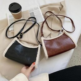 Shoulder Bags Lady Splicing Fleece PU Purse Casual Winter Bag Street Handbag Youth Ladies Simple Versatile