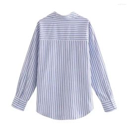 Women's Blouses Stripe Shirt Elegant Striped Print Cardigan For Women Office Wear Blouse With Turn-down Collar Long Sleeves Formal Spring