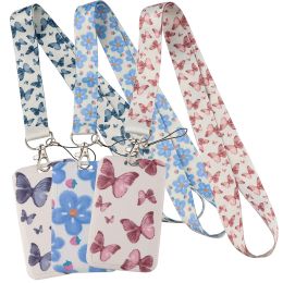 Butterfly Flower Lanyards Keys Chain ID Credit Card Cover Nature Pass Mobile Phone Charm Neck Straps Card Holder Holiday Gifts