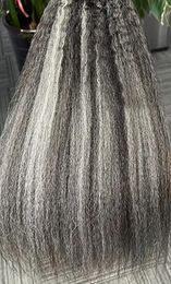 Yaki kinki blow out Silver Clip In Hair Extension Human Hair Ombre Grey White Salt And Pepper Colour Kinky Straight Virgin Hair Clip Ins Weave Bundle