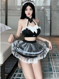 Casual Dresses Dress Elegant Sexy Maid Pure Desire Uniform Mesh Lace Sweet Mini Fashion 2024 Tops Korean JZI3