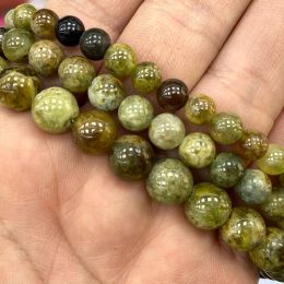 Fine 100% Natural Round Gemstone Beads Green Garnet DIY Women's Bracelet Necklace for Jewellery Making Charms 6/8/10MM 15''