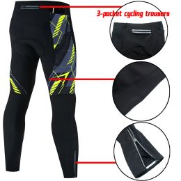 3 Pockets Men's Bicycle Pants Winter Thermal Cycling Tights 5D Gel Pad Cold Weather Fleece Keep Warm Lined Leggings Bike Pants