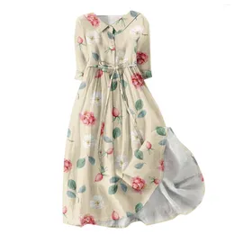 Casual Dresses Summer Light Gauze Dress Retro Floral Print Lapel Mini Skirt Button Up Half Cuffs Tie Princess Floating