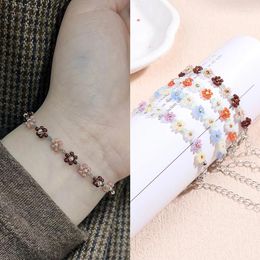 Bangle Fashion Women'S Crystal Flower Bead Bracelet Adjustable Charm Friendship Jewellery Accessories