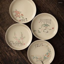 Tea Trays Grass And Wood Ash Hand-painted Vintage Pot Bearing Ceramic Tray Household Chinese Fruit Plate Dry Bubble