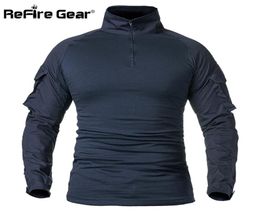 ReFire Gear Army Combat T shirt Men Long Sleeve actical Shirt Solid Cotton Military Shirt Man Navy Blue Hunt Airsoft Shirts 210713995710
