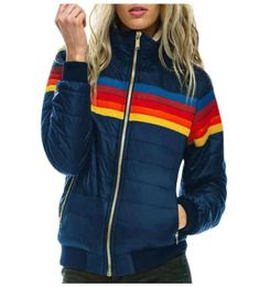 Stripe Rainbow Printed Thin Hooded Jacket Women Winter Cotton Parka For Plus Size Coat6946885
