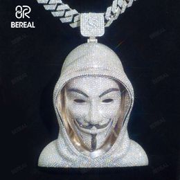 Bereal Custom Vvs Iced Out Moissanite 3D V For Vendetta Cartoon Hip Hop Pass Diamond Tester Sier Pendant Men