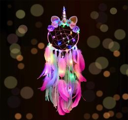 Unicorn Dream Catcher Unicorn Wind Chimes Big Dreamcatcher for Decoration LED Light Feather Home Decoration Accessories 2205174582988