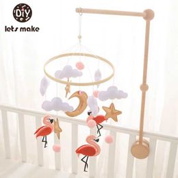 Mobiles# Cute Flamingo Baby Rattlesnake Toy Wooden Mobile Music Bed Bell Pendant Toy 0-12 Months Girl Newborn Baby Gift Bracket Q240525