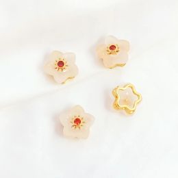 2pcs Copper plated 14K gold Jade inlay Hollow Flower Beads Be used for DIY makes Jewellery discovery hair Jewellery accessories