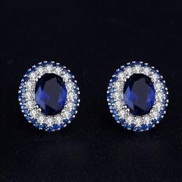 Princess Diana Lab Sapphire Stud Earring 925 sterling silver Jewelry Engagement Wedding Earrings for Women Charm Promise Gift Vrcws