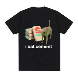 I Eat Cement Cursed Cat Funny Meme T Shirt for Men Women Fashion Casual Short Sleeve Shirts Male Oversized Cotton Tshirt Tops 240516