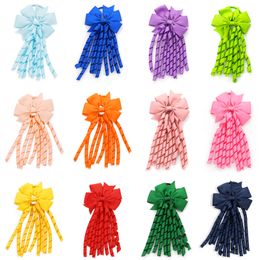 Top Quality Girl Elastic Hairband Ponytail Holders Korker Curling Tassel Loop Plain Ribbons Streamer Corker Hair Bows Clips Bobbles 176