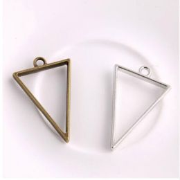 Hot 100pcs Vintage Style Bronze Silver Alloy Triangle Charms Hollow glue blank pendant tray bezel charms For Jewelry Making 39x25mm 278J