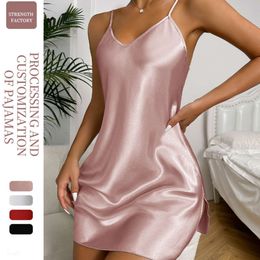 2024 New Women's Casual Home Fury Sexy Short Skirt with Solid Color Pure Desire Style Women's Nightgown and Nightgown