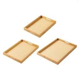 Decorative Figurines Bamboo Serving Tray With Handles Dinner For Kitchen Countertop Parties