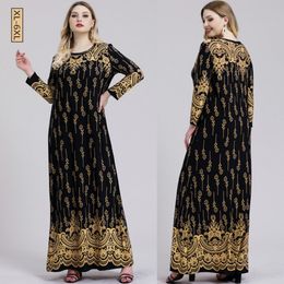 Plus Size Dresses Abaya Muslim Dress Women Autumn Winter Floral Print Maxi Long Turkish Islamic Clothing 173p